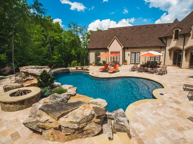 Free-form gunite pool built by Waterscapes Backyard Resorts in Middle Tennessee
