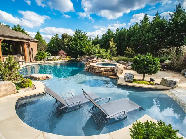 Free-form gunite pool built by Waterscapes Backyard Resorts in Middle Tennessee