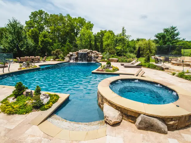 Free-form gunite pool built by Waterscapes Backyard Resorts in Middle Tennessee