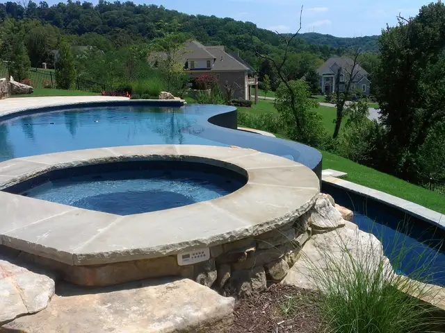 Infinity-edge pool built by Waterscapes Backyard Resorts in Middle Tennessee